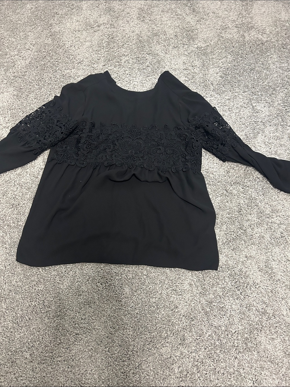 Express Black Lace-Trim Long Sleeve Blouse
